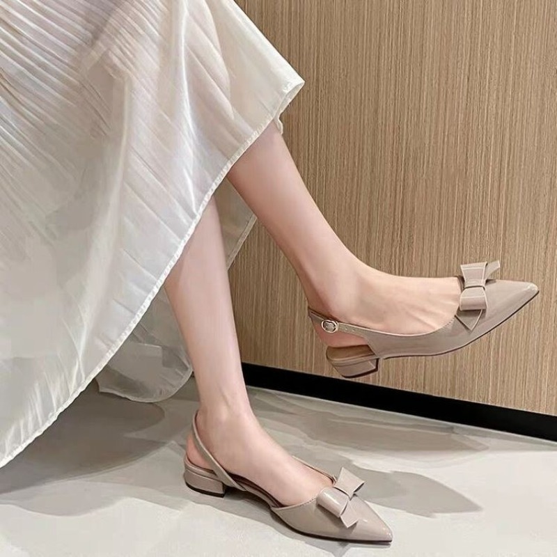 Vintage And Modern Fashion - Bow Gentle Medium Heel Baotou Single