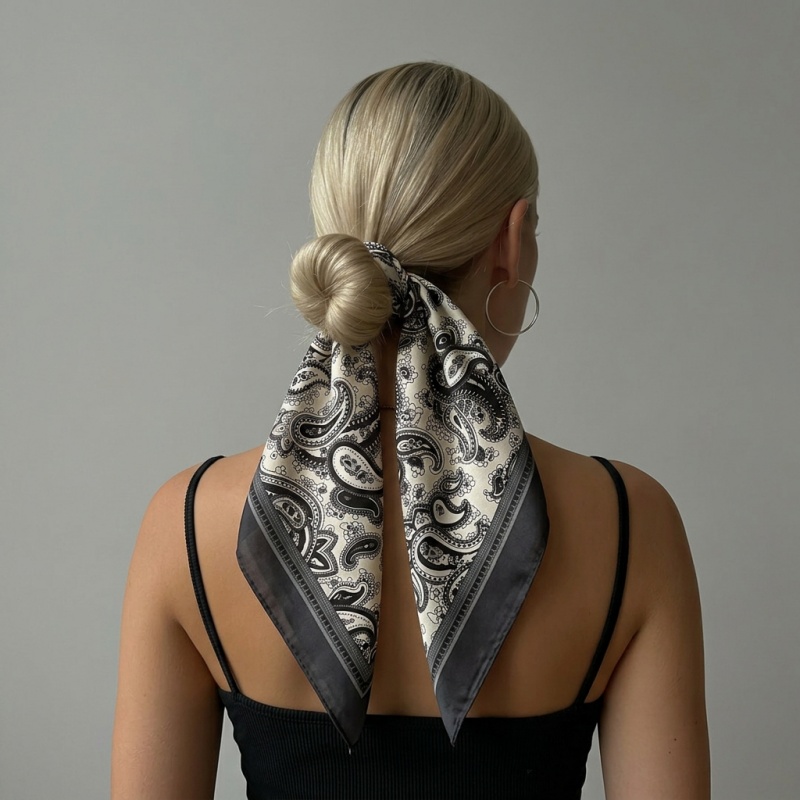 Vintage Fashion Ai - Luxury Satin Square Scarf Paisley Print