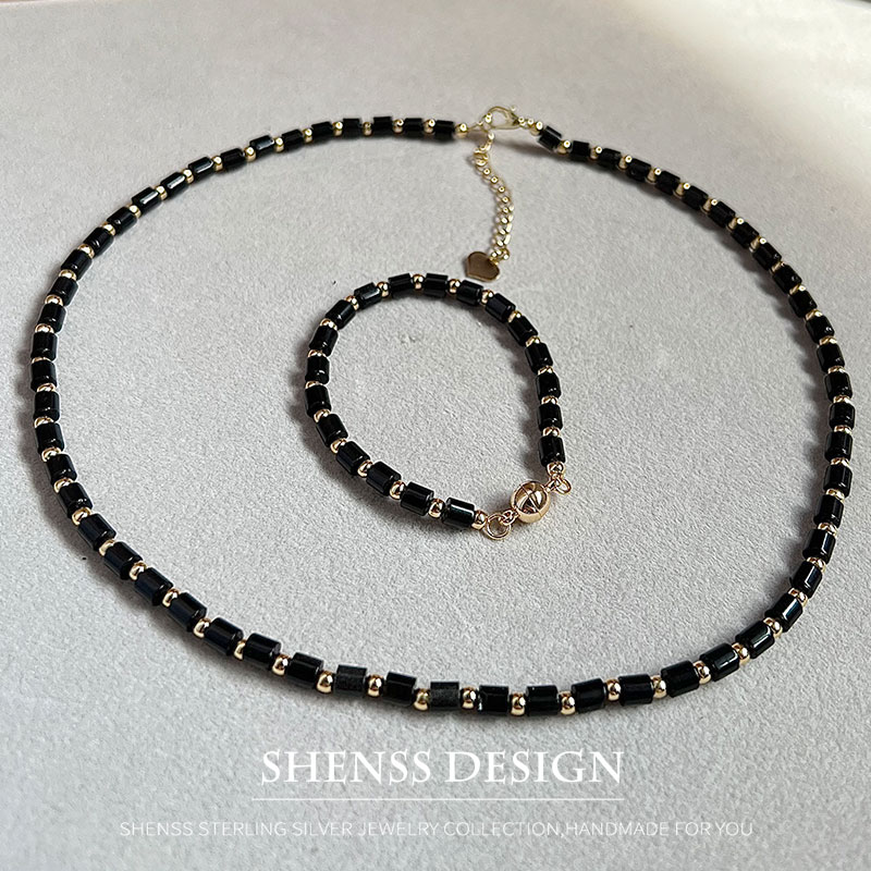 Vintage Fashion Ai - Natural 4mm obsidian Necklace Copper Plated