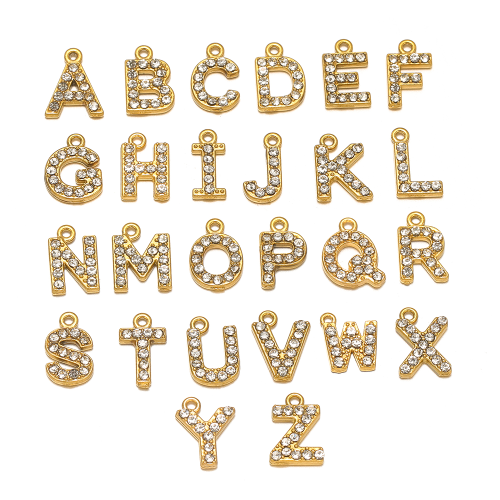 Vintage Fashion Necklace - 5pcs Stainless Steel Gold Rhinestone Letters