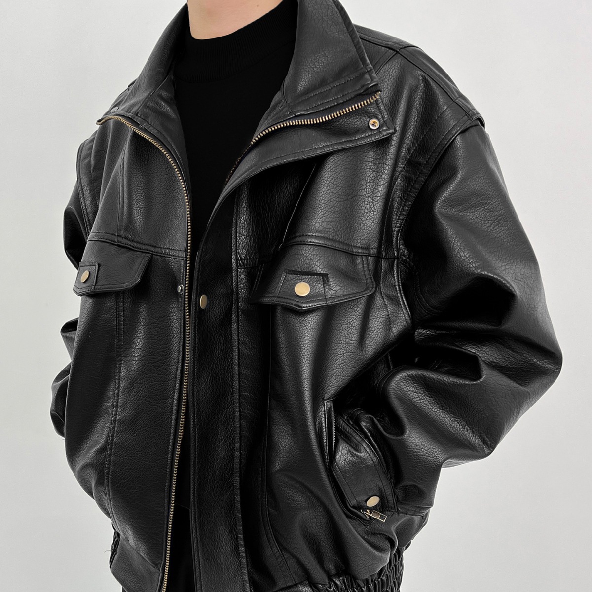 Pu Leather Men's Thickened Bik - Vintage Windbreaker Nylon avis et prix