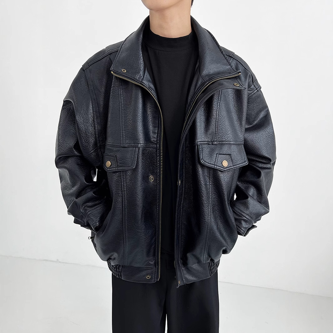 Pu Leather Men's Thickened Bik - Vintage Windbreaker Nylon avis et prix