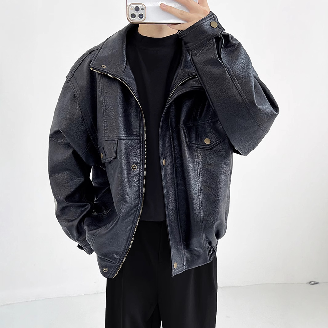 Pu Leather Men's Thickened Bik - Vintage Windbreaker Nylon avis et prix