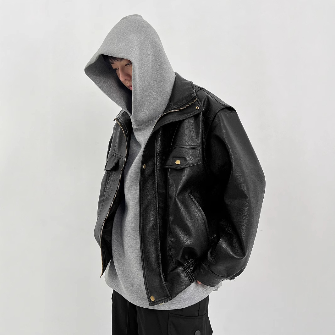 Pu Leather Men's Thickened Bik - Vintage Windbreaker Nylon avis et prix
