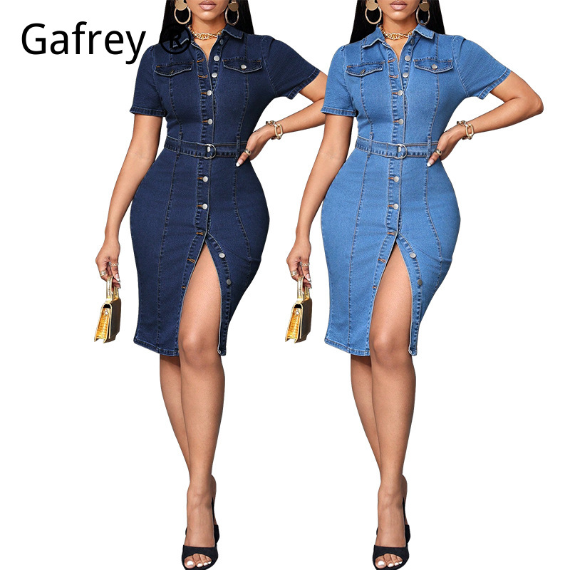 Women Denim Midi Dress Stretch - Vintage Fashion Streetwear avis et prix