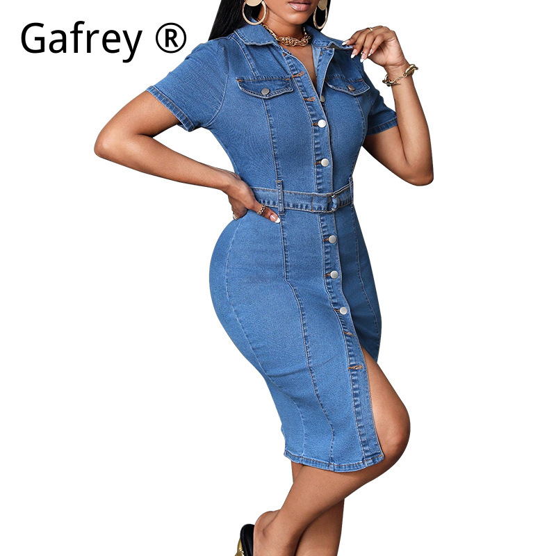 Women Denim Midi Dress Stretch - Vintage Fashion Streetwear avis et prix
