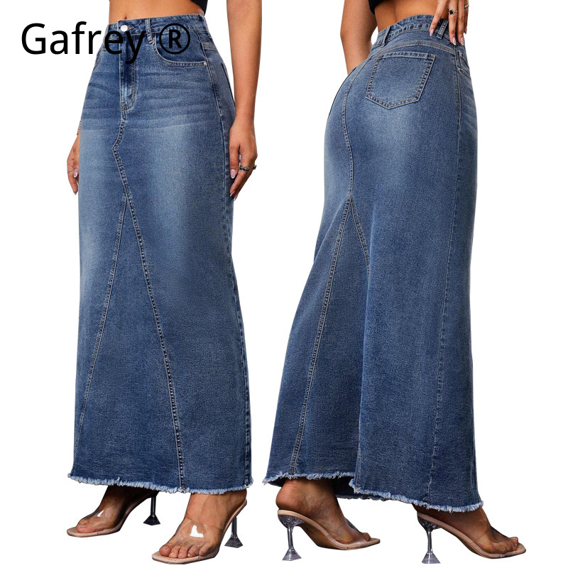Women Denim Midi Skirt High Wa - Vintage Fashion Streetwear avis et prix