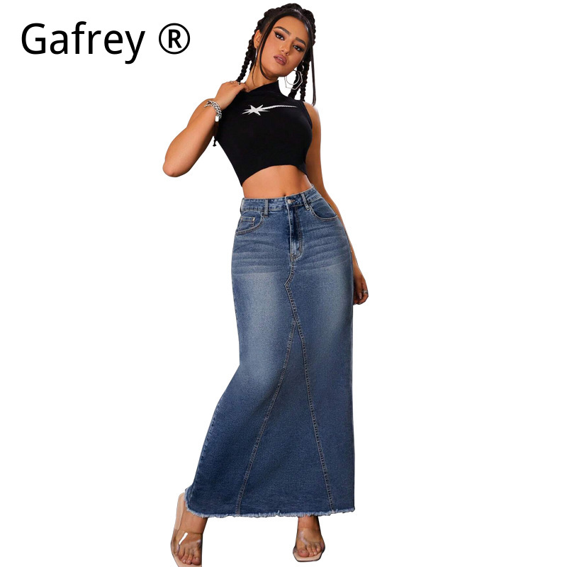 Women Denim Midi Skirt High Wa - Vintage Fashion Streetwear avis et prix