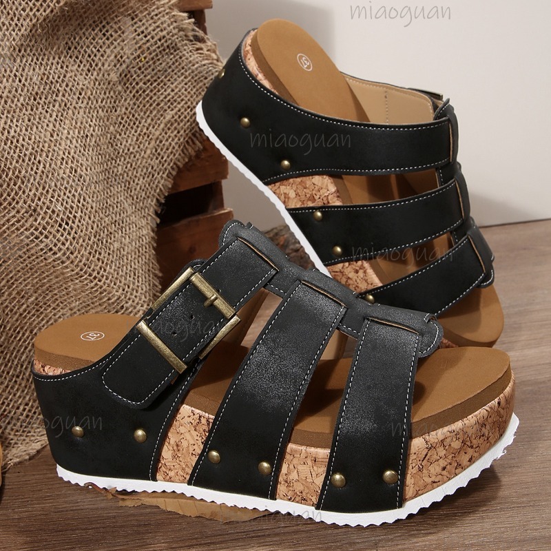 Vintage Buckle Strap Wedge Sli - Vintage And Modern Fashion avis et prix