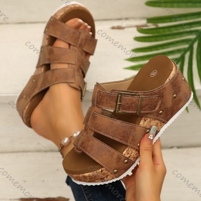 Vintage Buckle Strap Wedge Sli - Vintage And Modern Fashion avis et prix