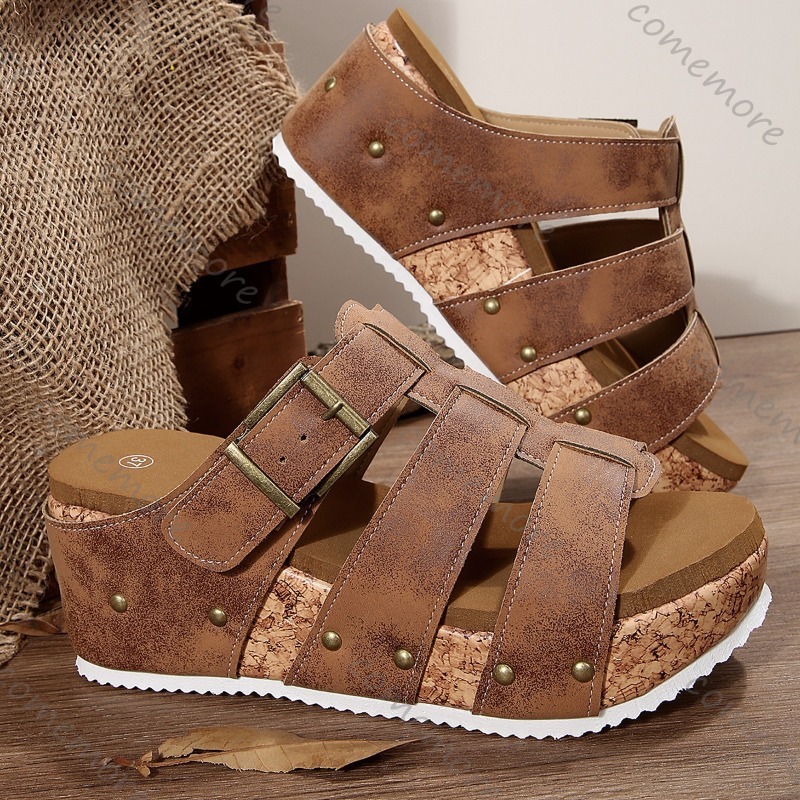 Vintage Buckle Strap Wedge Sli - Vintage And Modern Fashion avis et prix