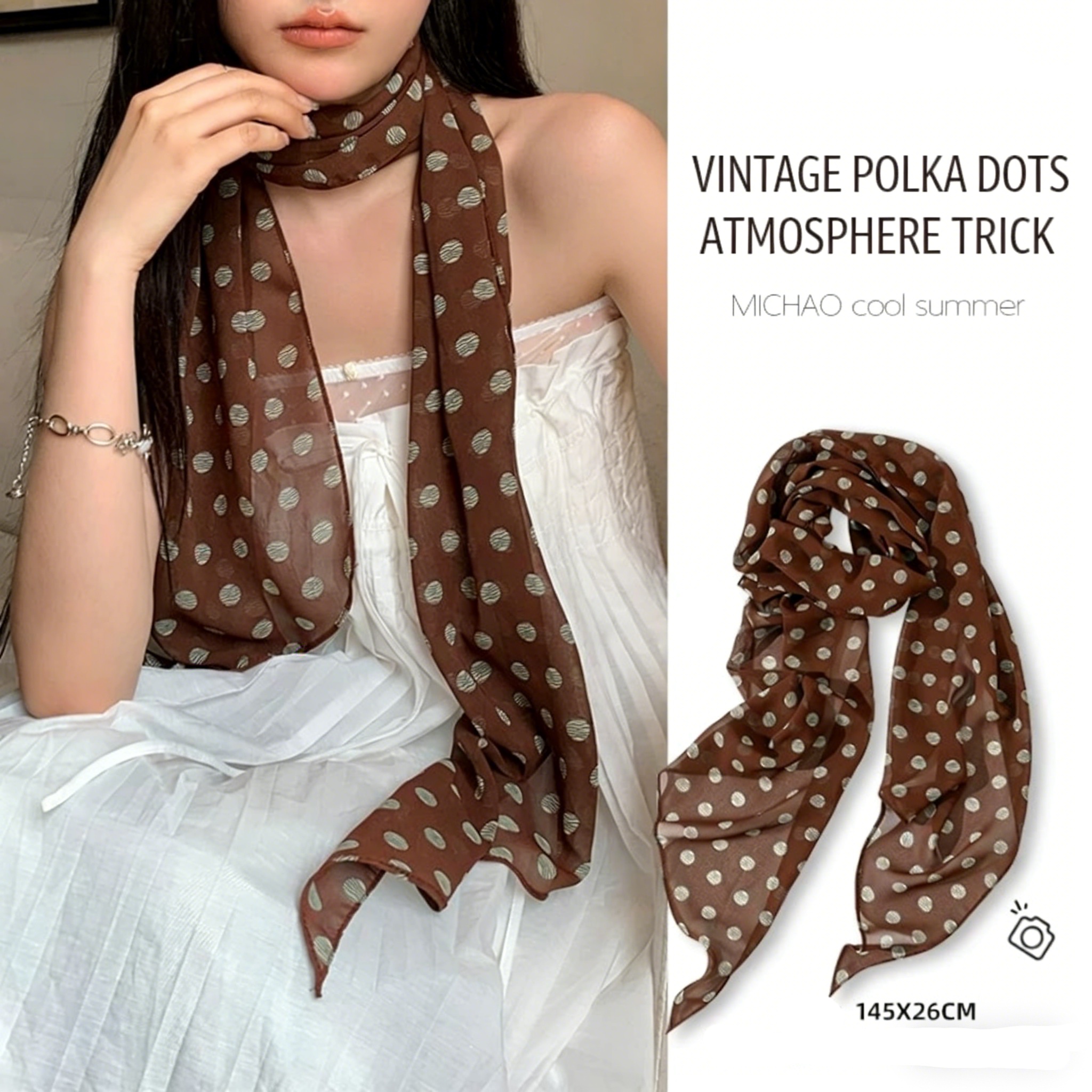 Vintage Polka Dot Chiffon Scar - Vintage Fashion Ai avis et prix