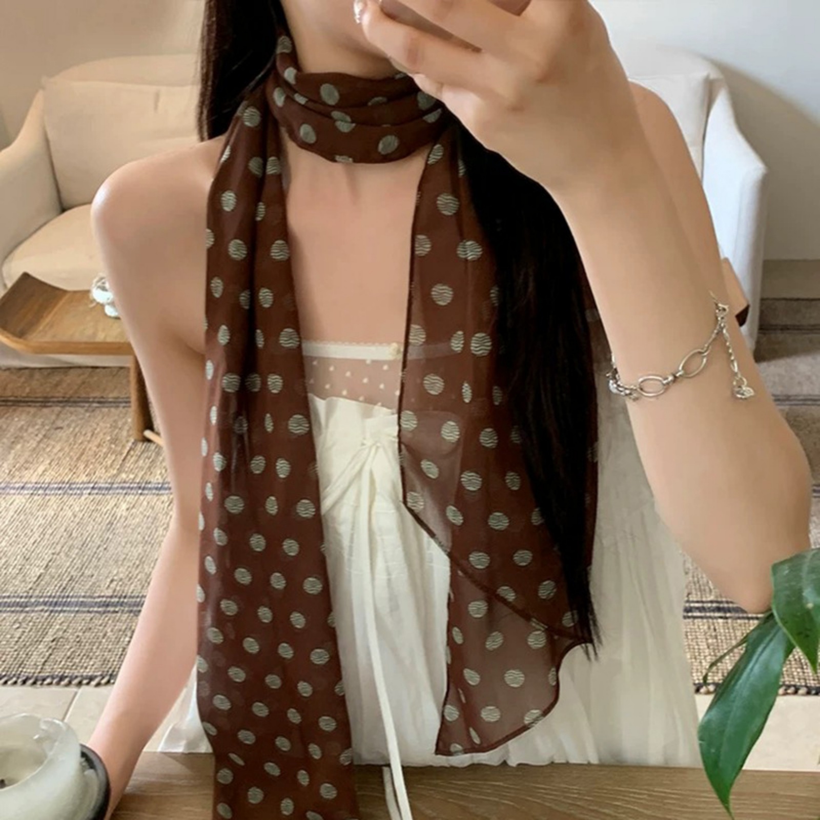 Vintage Polka Dot Chiffon Scar - Vintage Fashion Ai avis et prix