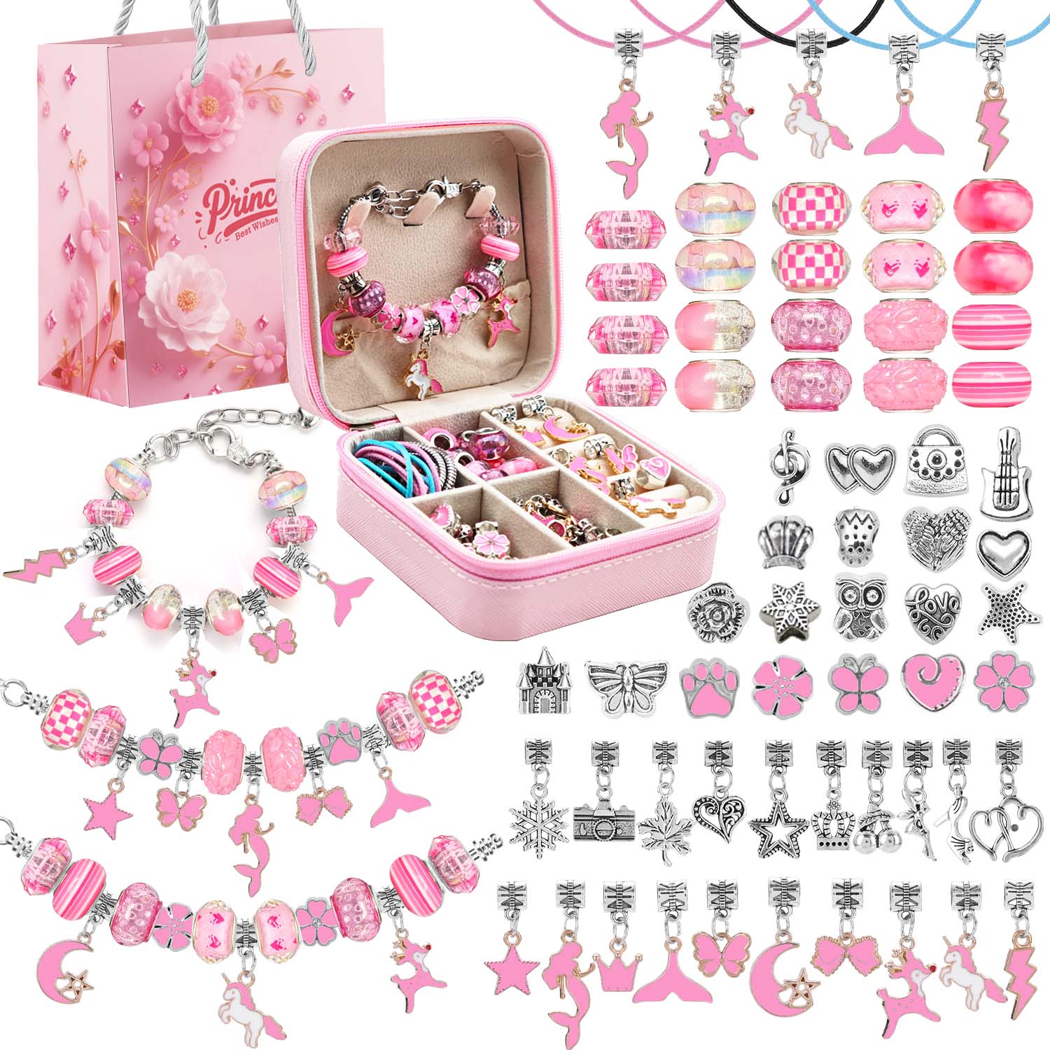68pcs pink beaded jewelry set, - Vintage Fashion Necklace avis et prix