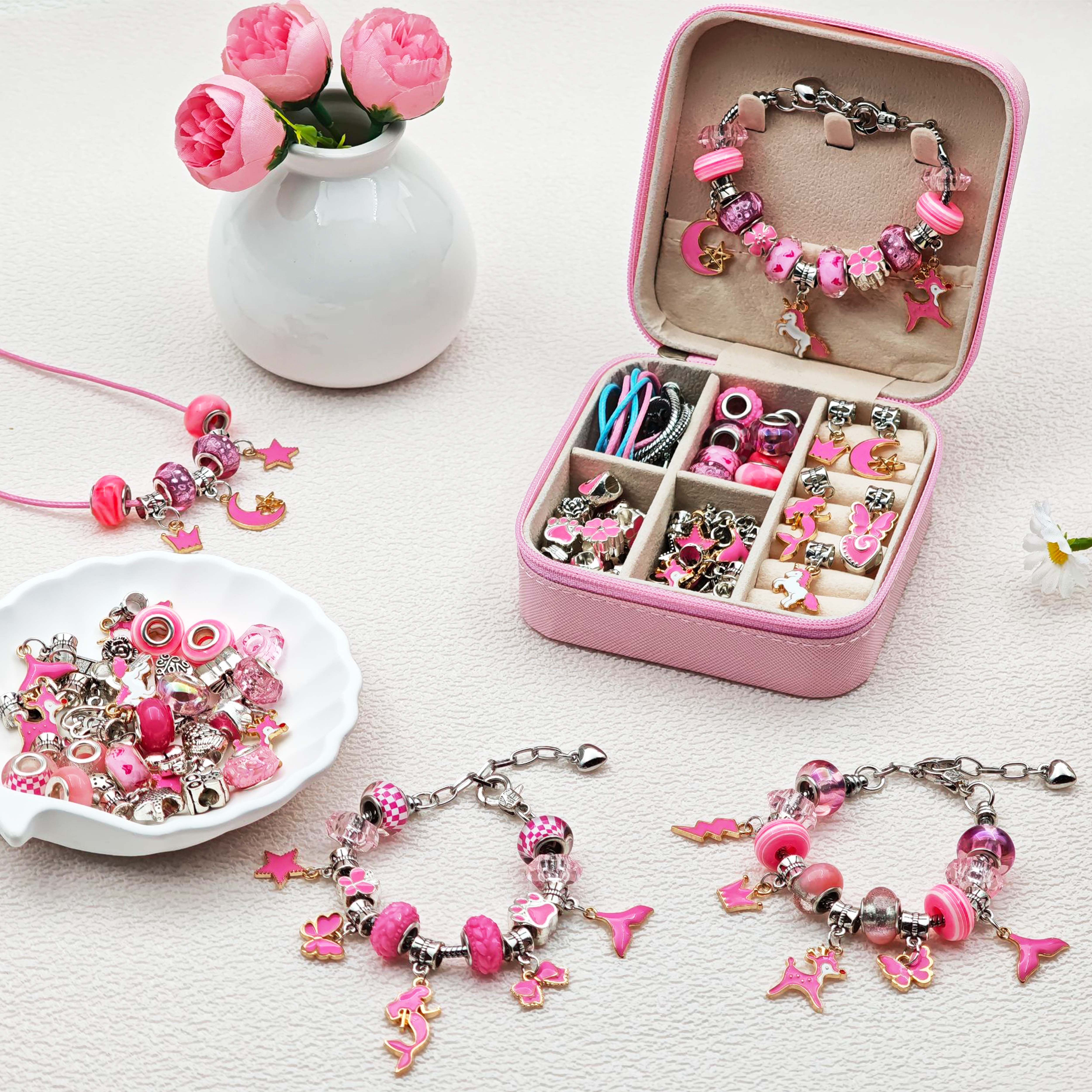 68pcs pink beaded jewelry set, - Vintage Fashion Necklace avis et prix