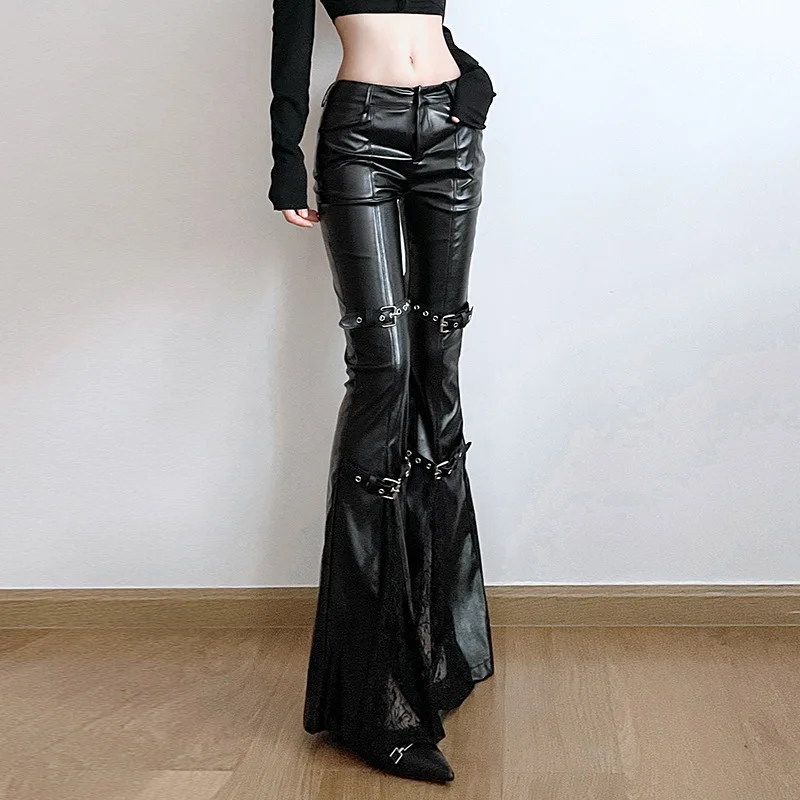Women's PU Leather Flare Pants - Vintage Fashion Streetwear avis et prix
