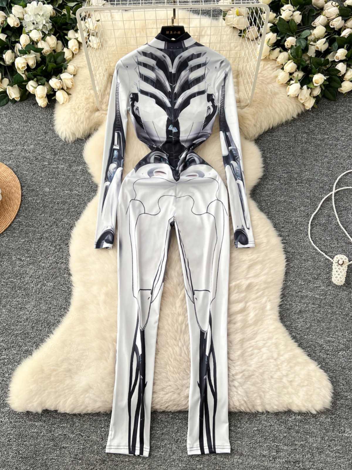 Women's Grey Print Jumpsuits V - Vintage Fashion Club avis et prix